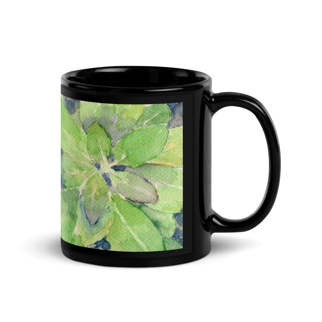 Green Leaves - 11oz mug handle right